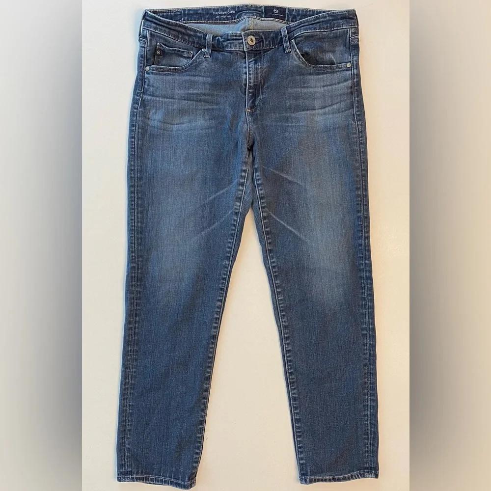 AG Adriano Goldschmied Stevie Capri Slim Straight Denim Jeans Medium Wash Sz 30